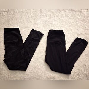 Black and grey camo, and plain black workout capris